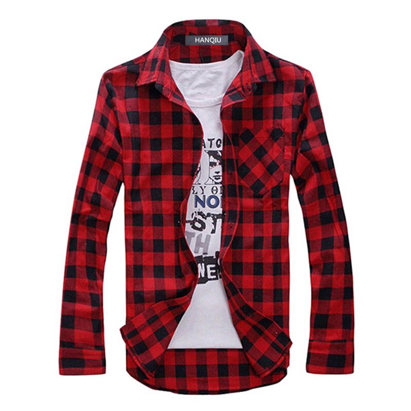 Mannen Plaid Shirt Camisas Sociale Herfst Mannen Mode Plaid Lange Mouwen Mannelijke Button Down Casual Controleren shirt: Red Black / Euro M