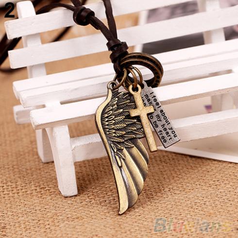 Antieke Vintage Angel Wing Heren Lederen Ketting Charms Hangers 1SX2