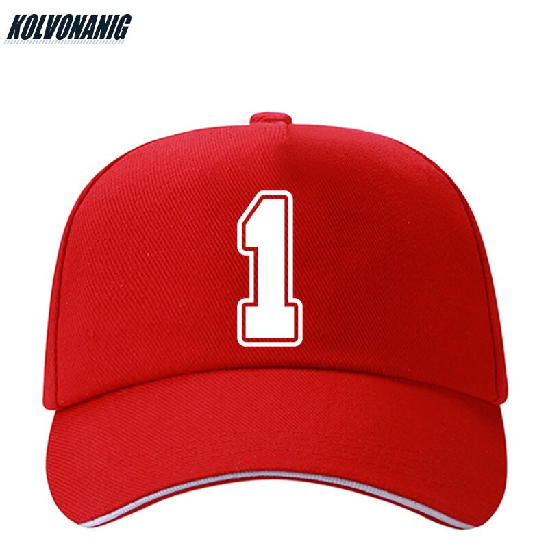 KOLVONANIG-gorra de béisbol con estampado para hombre y mujer, gorro de béisbol con estampado de número 1, Snapback de algodón, ajustable, Hip Hop, novedad de verano,: Red 01