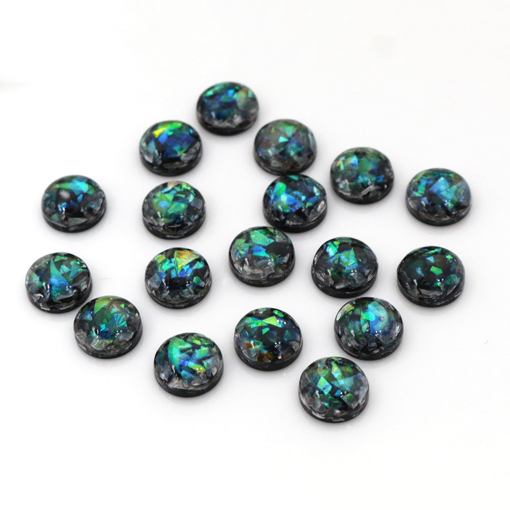 Mode 8 Mm 40 Stks/partij Zwarte Kleur Ingebouwde Metalen Folie Plat Hars Cabochons Cameo V7-10