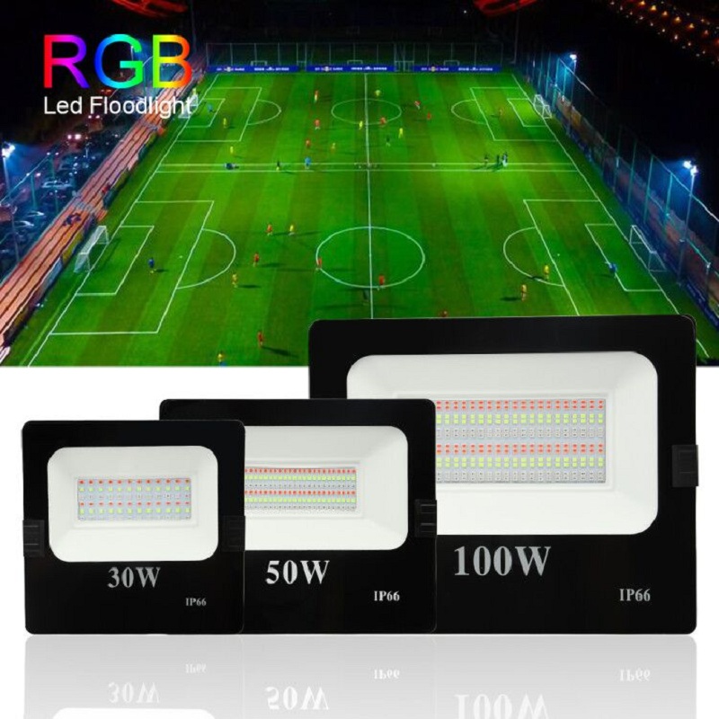 Led RGB Flood Light Spot lights 100W 50W 30W AC 220V IP66 16 color Garden Projector IP66 SpotLight Security Landscape led