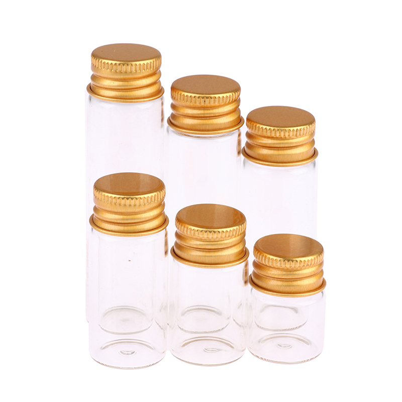 10 stk 5ml/7ml/10ml/14ml/18ml/20ml glassflasker med aluminiumslokk små miniglass 6 størrelser u-plukke