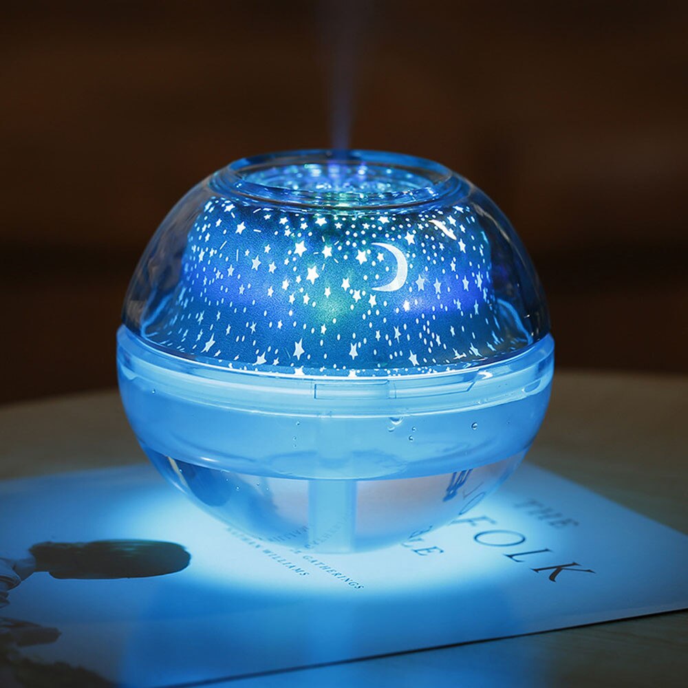 Electric Humidifier Essential Aroma Oil Diffuser USB Colorful LED Projector Light Humidifier Crystal Projection Lamp Night Lamp