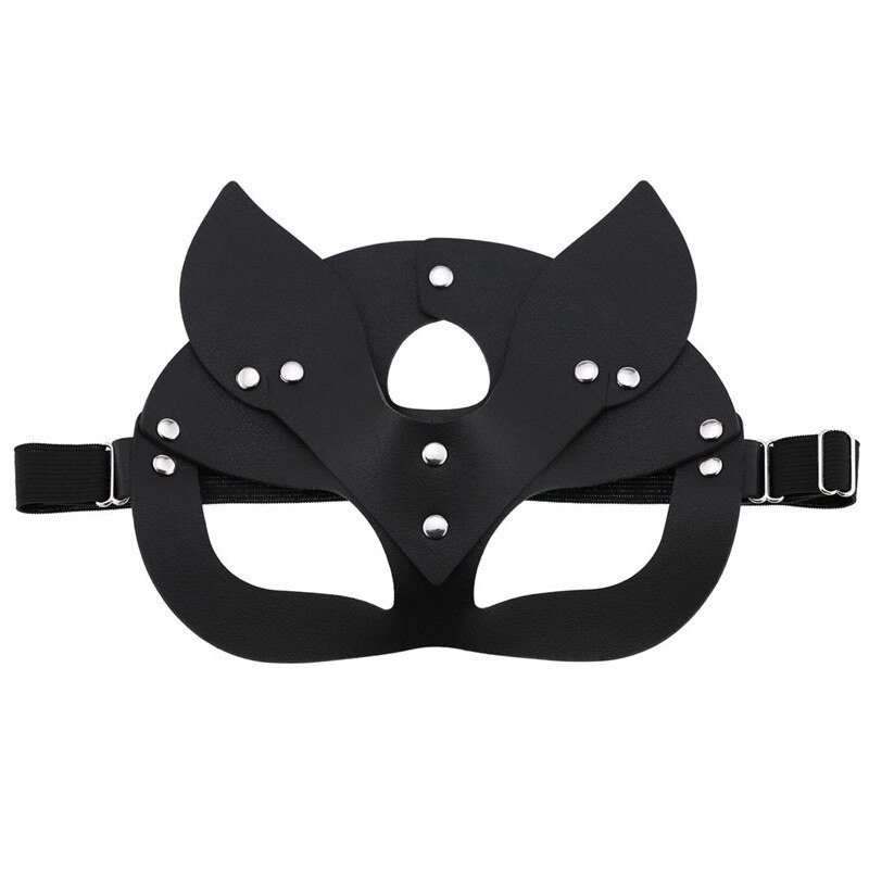 Women Mask Face Fox Cosplay PU Leather Mask Blindfold Halloween Party Mask Masquerade Ball Masks Punk Collar