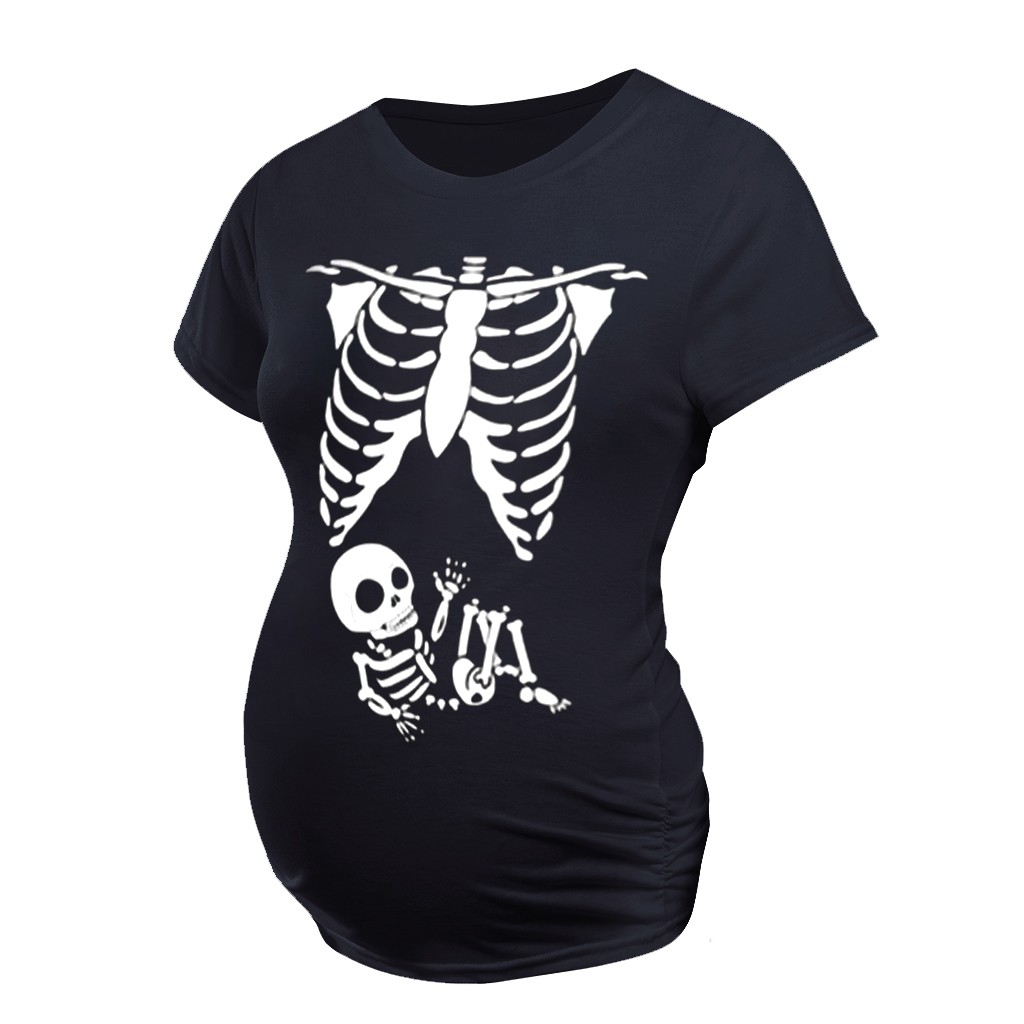 Novelty Maternity Clothes Women Maternity Short Sleeve Skeleton Print Shirt Pregnant Tops Casual Clothes ropa embarazada @45