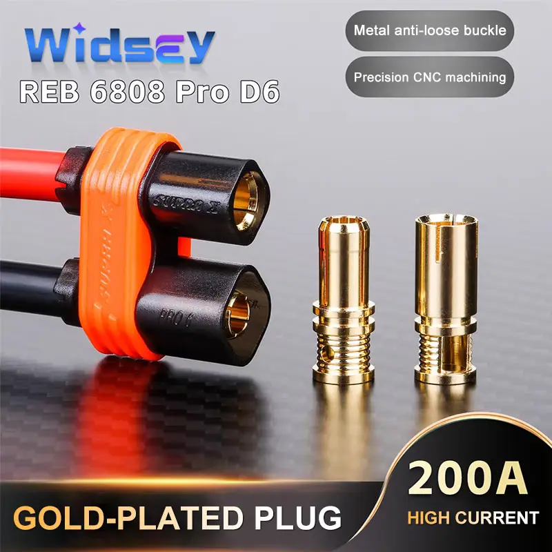 200A REB 6808 PRO D6 Gold-plated Plug 6mm Electric Vehicle Lithium Battery Connector Female No Soldering Required Banana Socket