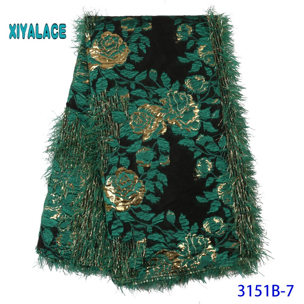 Groene brokaat kantstof franse borduur tule net nigeriaanse brokaat kantstof voor afrikaanse bruiloft feest vrouwen  ya3151b-7
