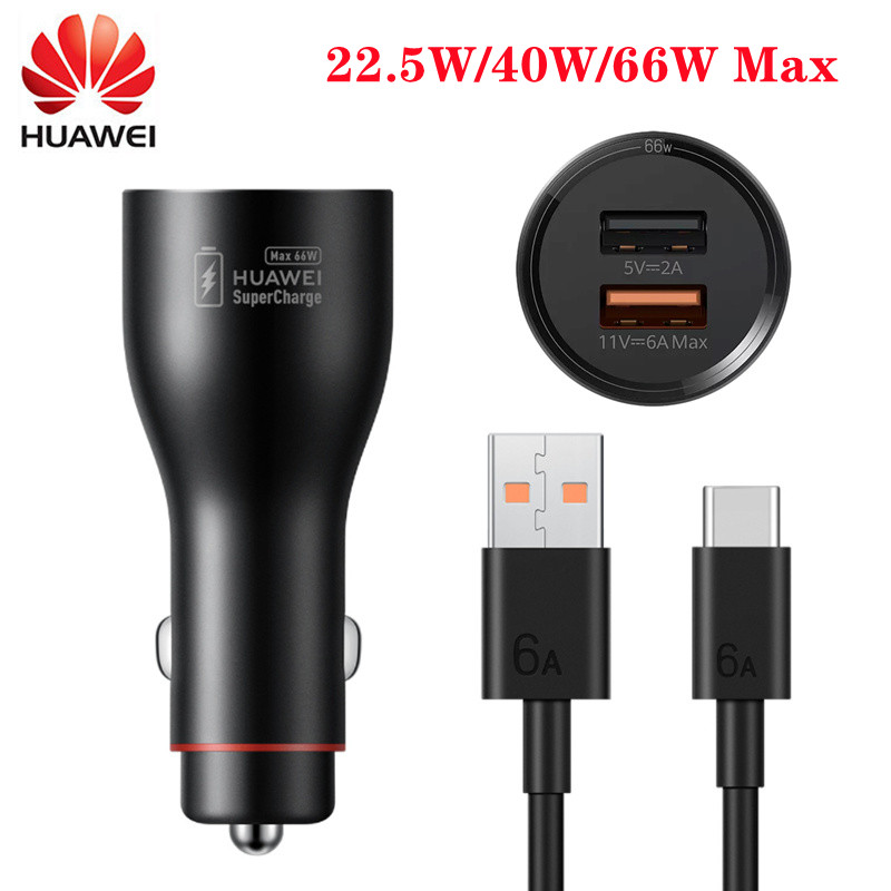 Huawei-cargador de coche Original de carga súper rápida, Adaptador Doble USB, Cable tipo C, Max 66W 40W 22,5 W SE