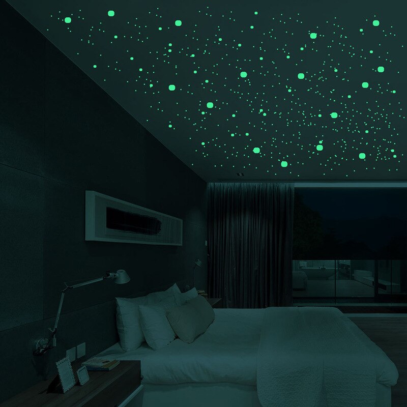202 stuks / set 3d lichtgevende sterren stippen muursticker kinderkamer kamer interieur sticker glow in the dark diy stickers