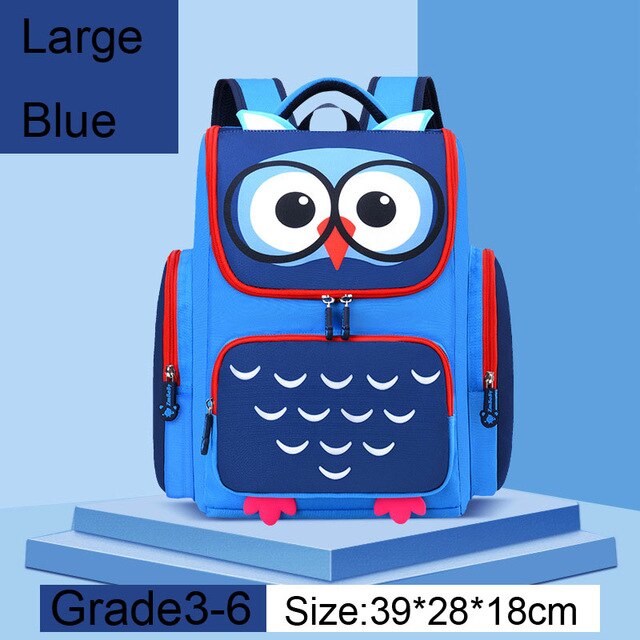 Respirant 3D hibou imprimé enfants cartables filles dessin animé école primaire sac à dos orthopédique sac à dos Mochila Infantil Escolares: L blue
