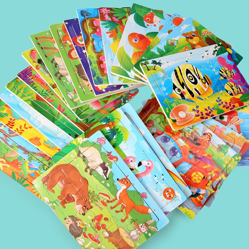 Frühe Bildung Spielzeug Puzzle 1Pcs Holz 12 Stück Baby Cartoon Tier kinder Spielzeug 15*11CM