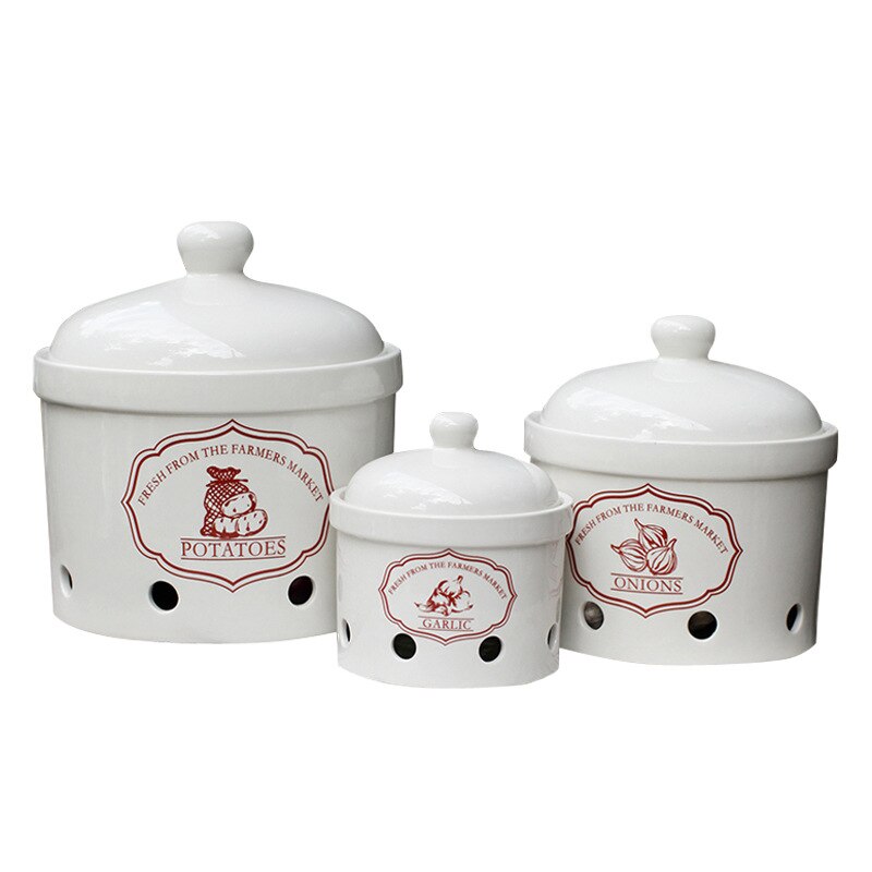 Simple Home Kitchen Ceramic Storage Jar Potato Onion Jar Garlic Jar Breathable Jar Storage Tank with Lid Fresh Cover Small Size