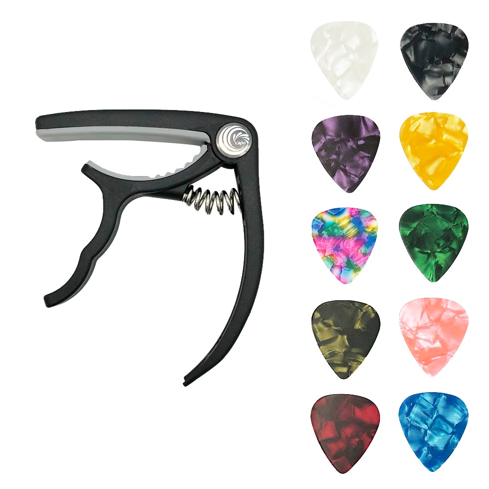 SLOZZ Plastic Guitar Capo + 10 Picks Mediator for Acoustic Electric Guitarra Capotraste Accessories 0.46 0.71 0.96 mm Thickness