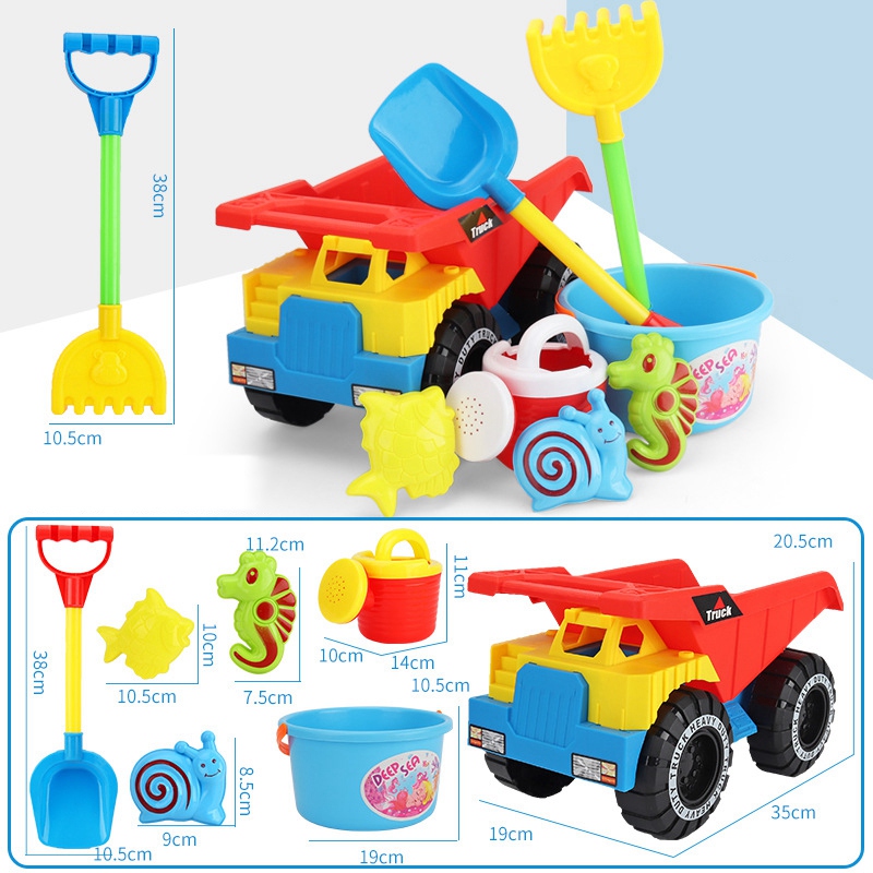 Set di giocattoli per sabbia da spiaggia per bambini Set di pala per camion di sabbia Kit di attrezzi per rastrelli stampi per animali marini annaffiatoio giocattoli per bambini piccoli