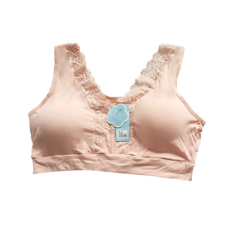 Plus Size Women Lace Bras Big Size Seamless Brassiere Padded Underwear Female Wire Free Comfortable Bralette Top: Beige