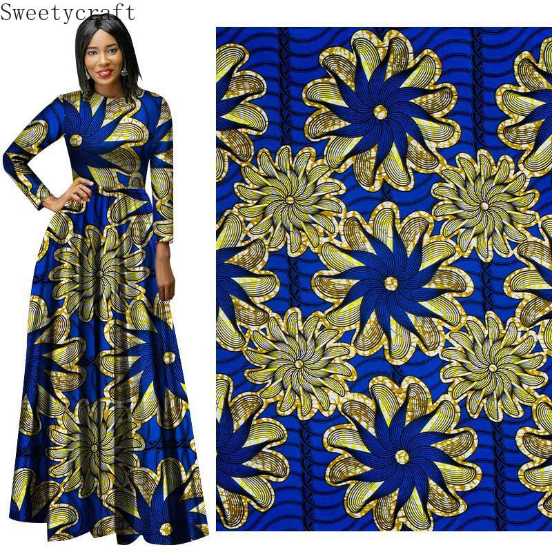 3 Yards 100% Polyster Echte Wax Afrikaanse Stof Afrikaanse Print Stof Tissu Wax Africain Bloemenprint Fabricfor Naaien Jurk
