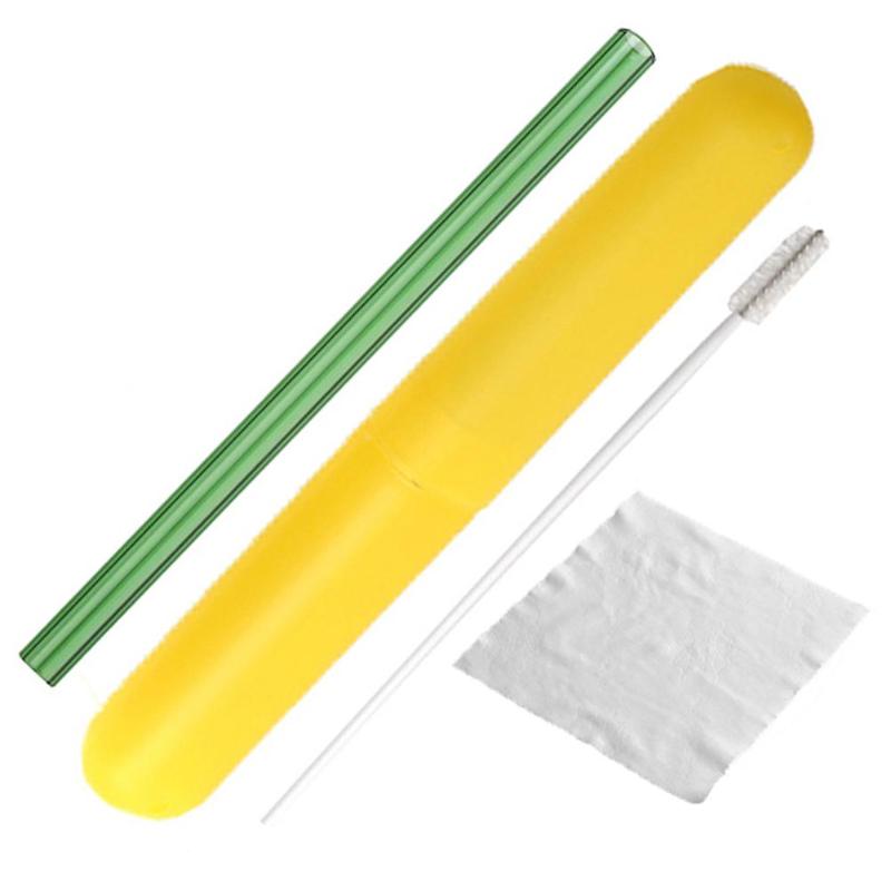 1 Juego de pajitas de vidrio reutilizables, pajilla recta reutilizable, Pajita para beber con cepillo de limpieza y paño de limpieza para bebidas frías y calientes: 04