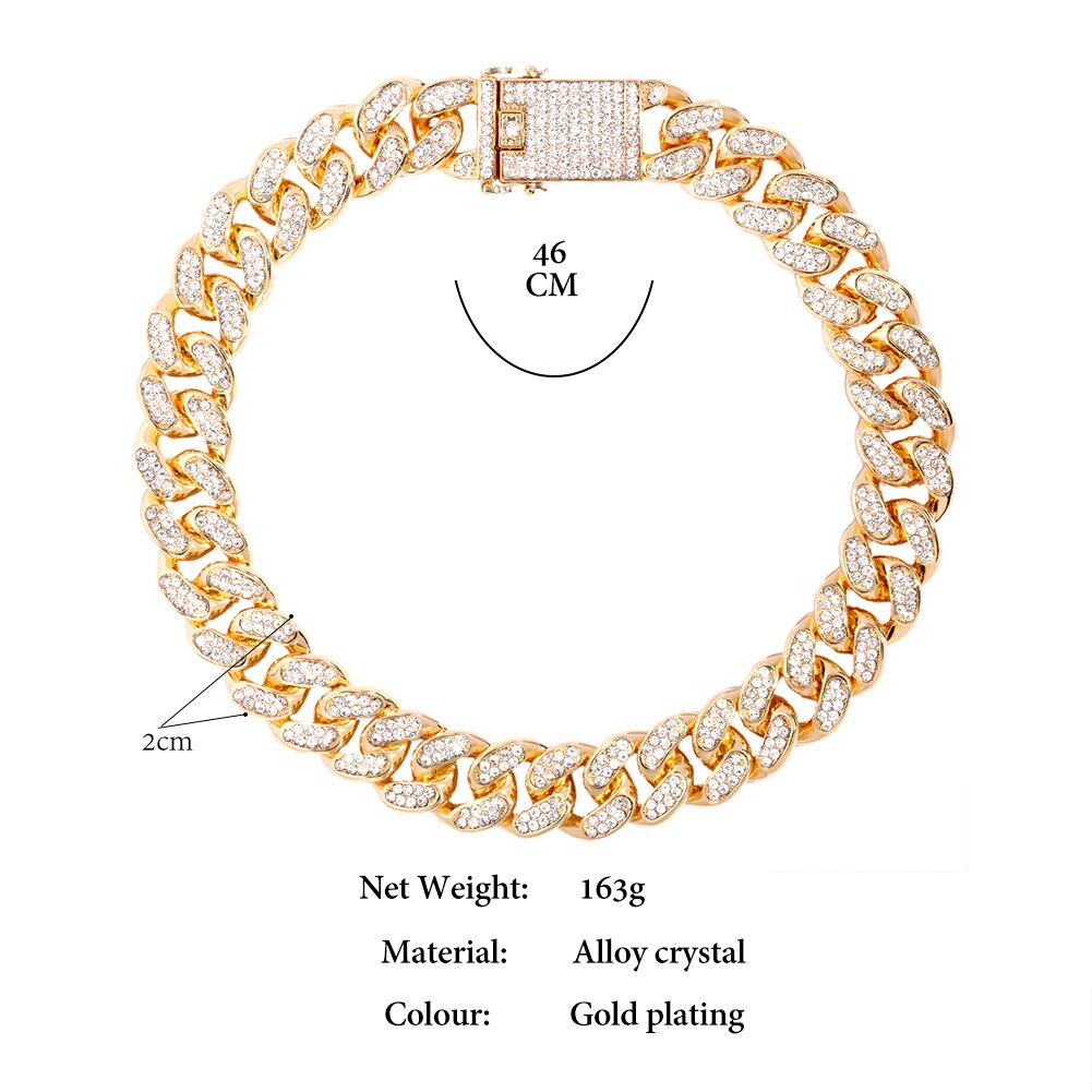 Collana girocollo da donna cubana spessa da 20MM con pavé di strass con strass ghiacciato Bling collane cubane gioielli anca-salto musica rock festa