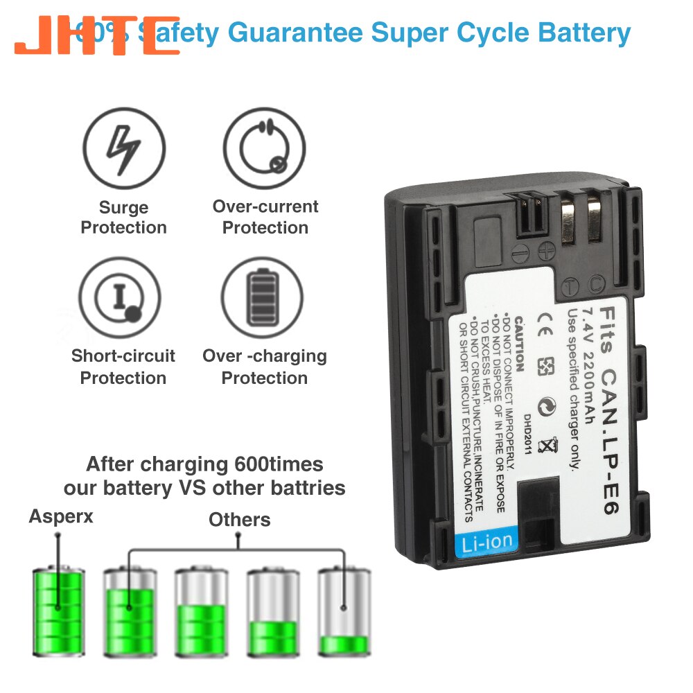 Lp -e6 lpe 6 lp e6 batteri 2200 mah för canon eos 5ds 5d 6d 7d 60d 60da eos 70d mark ii mark iii 80d xc10 dslr kamerabatterier