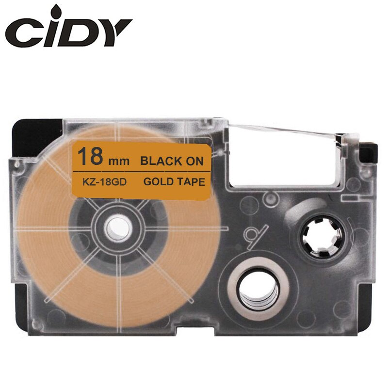 CIDY XR18WE Compatible Label Tape XR-18WE XR 18WE Casio Black on White 18mm label ribbon for KL-60-L KL-120 KL-750 label maker: 18mm black on gold