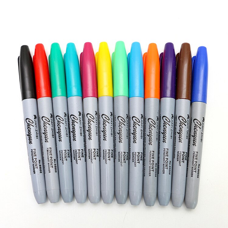 12pçs conjunto de canetas marcador de óleo yue cai, canetas coloridas de marcador de óleo, caneta de arte em cores permanente
