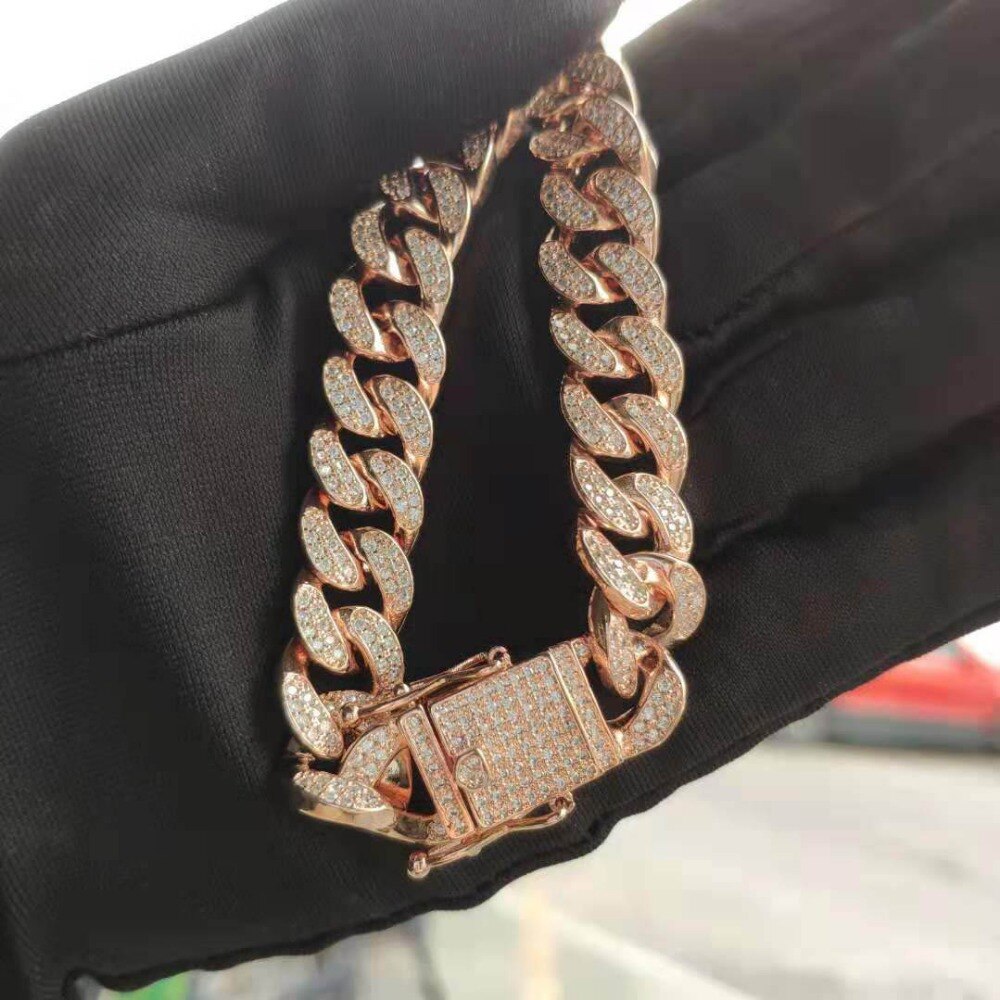Coola kvinnor herr trottoar cubansk länk armband koppar lab bling iced out hel cz spänne guldkedja silverpläterade armband