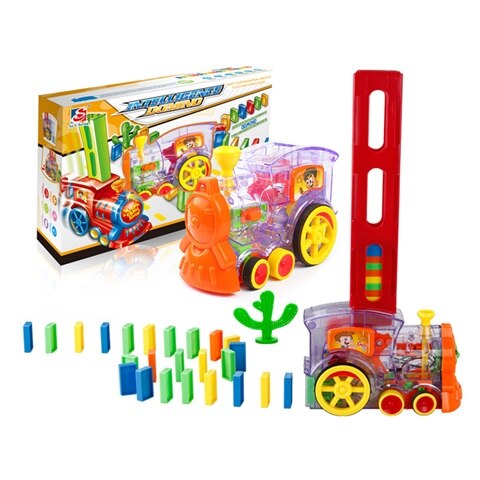 Dominó tren juguetes automática de 60 piezas de dominó con la carga de cartucho de luces y sonido para el de los niños chico: Transparente withbox