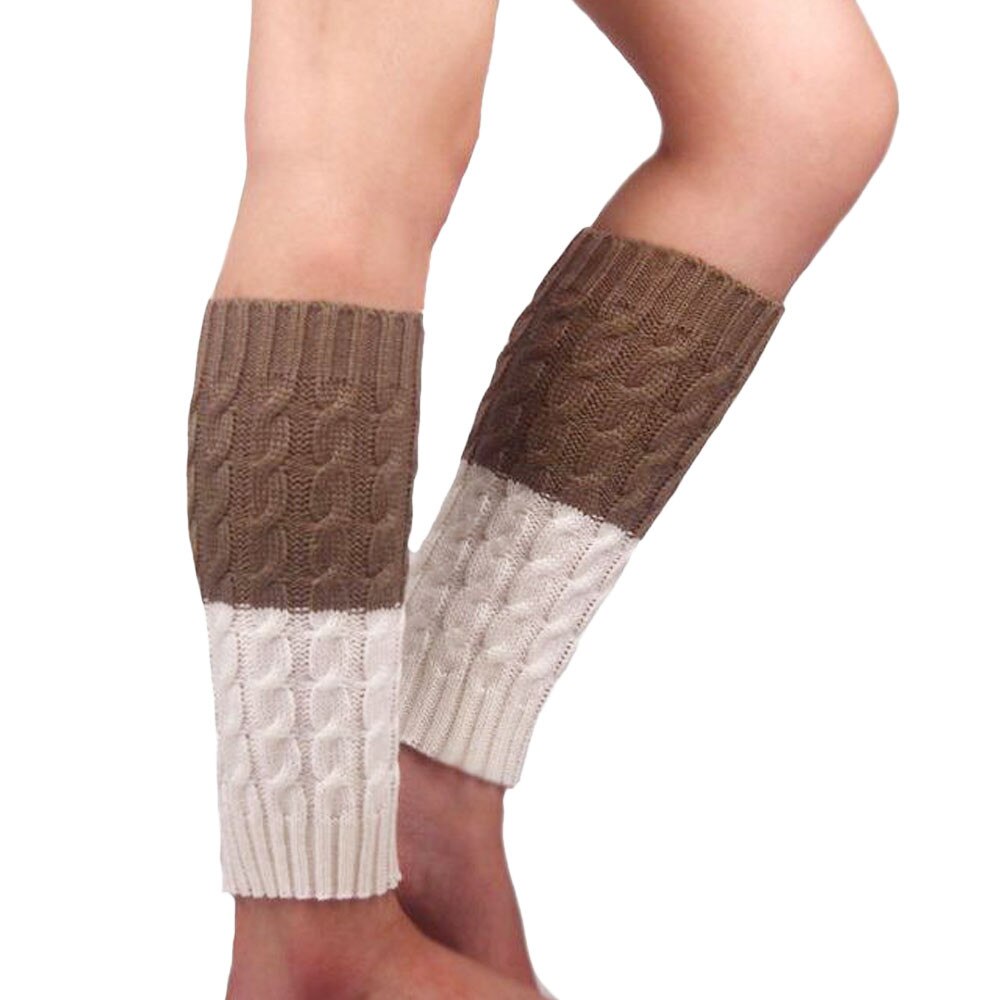 Women Crochet Boot Cuffs Harajuku Gradient Patchwork Winter Knit Leg Warmers Calcetines Mujer Walking Socks Fitness Dancing: Khaki