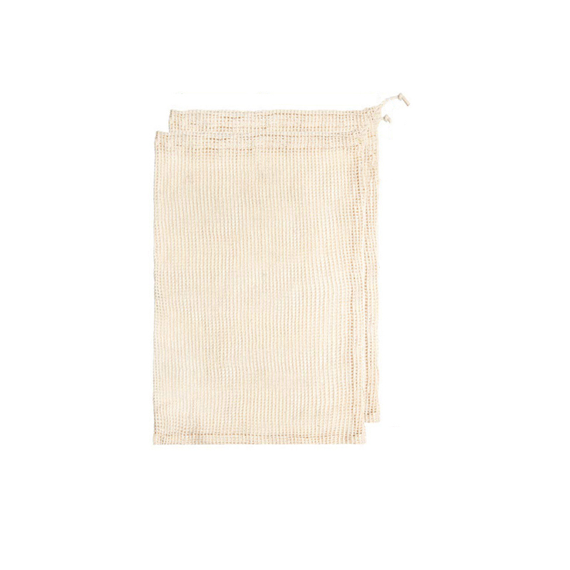 Bolsas de malla de algodón para verduras, bolsa de almacenamiento de malla de algodón reutilizable, para la compra de frutas y cocina, con cordón: L 43x28cm