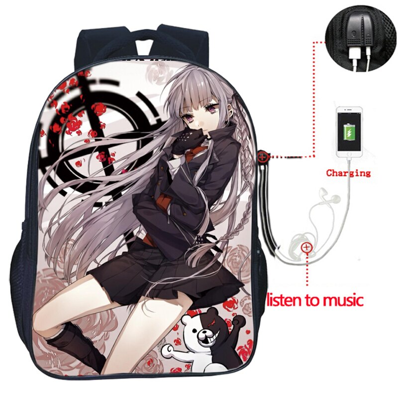 Danganronpa-mochila con carga USB para hombre y mujer, morral escolar de , bolso de viaje a la , mochila bonita para estudiantes