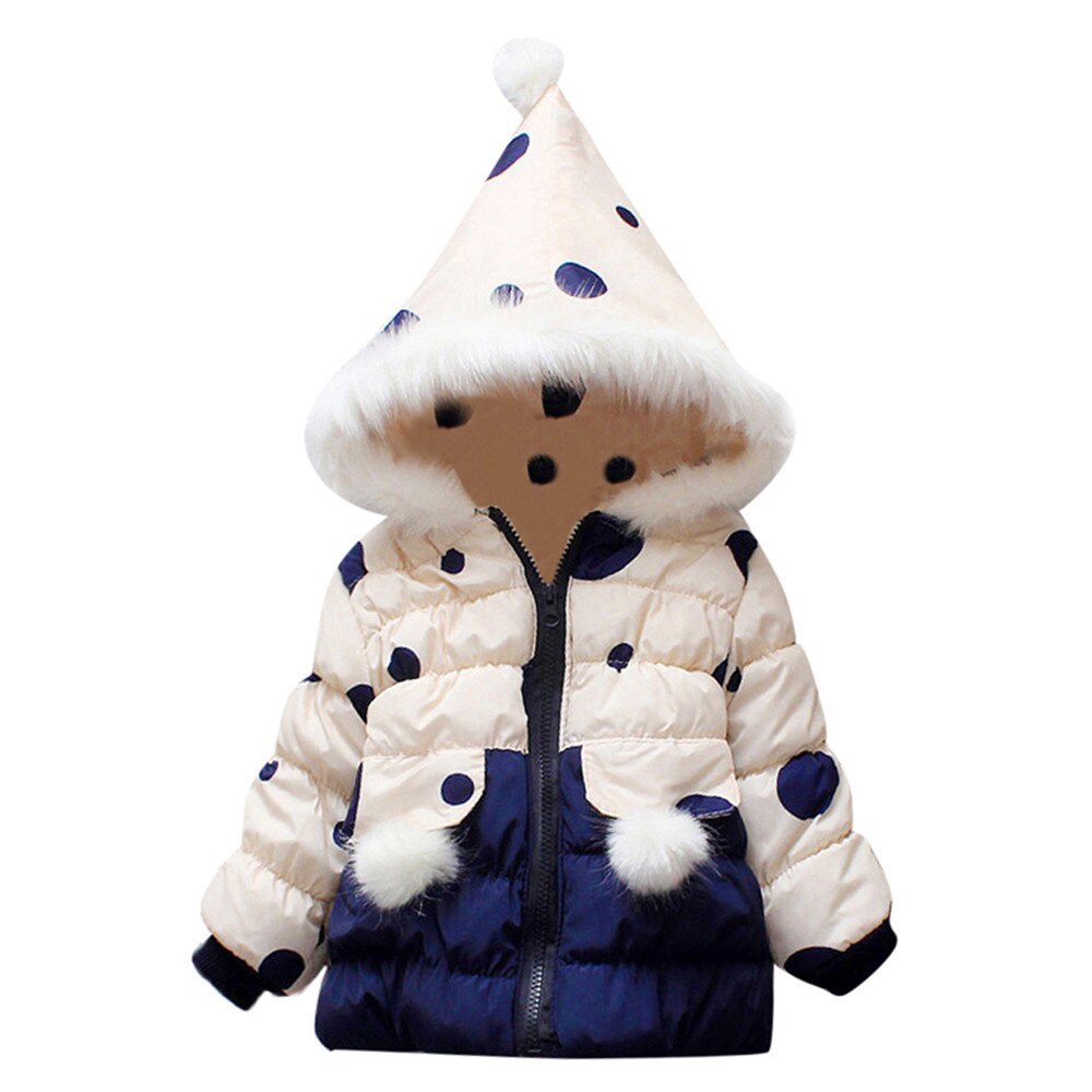 Baby Jongen Meisje Kleding Winter Baby Kids Boy Girl Lange Mouwen Warm Dot Print Jas Peuter Dikke Capuchon Mode bovenkleding: WHITE / 18-24 Months