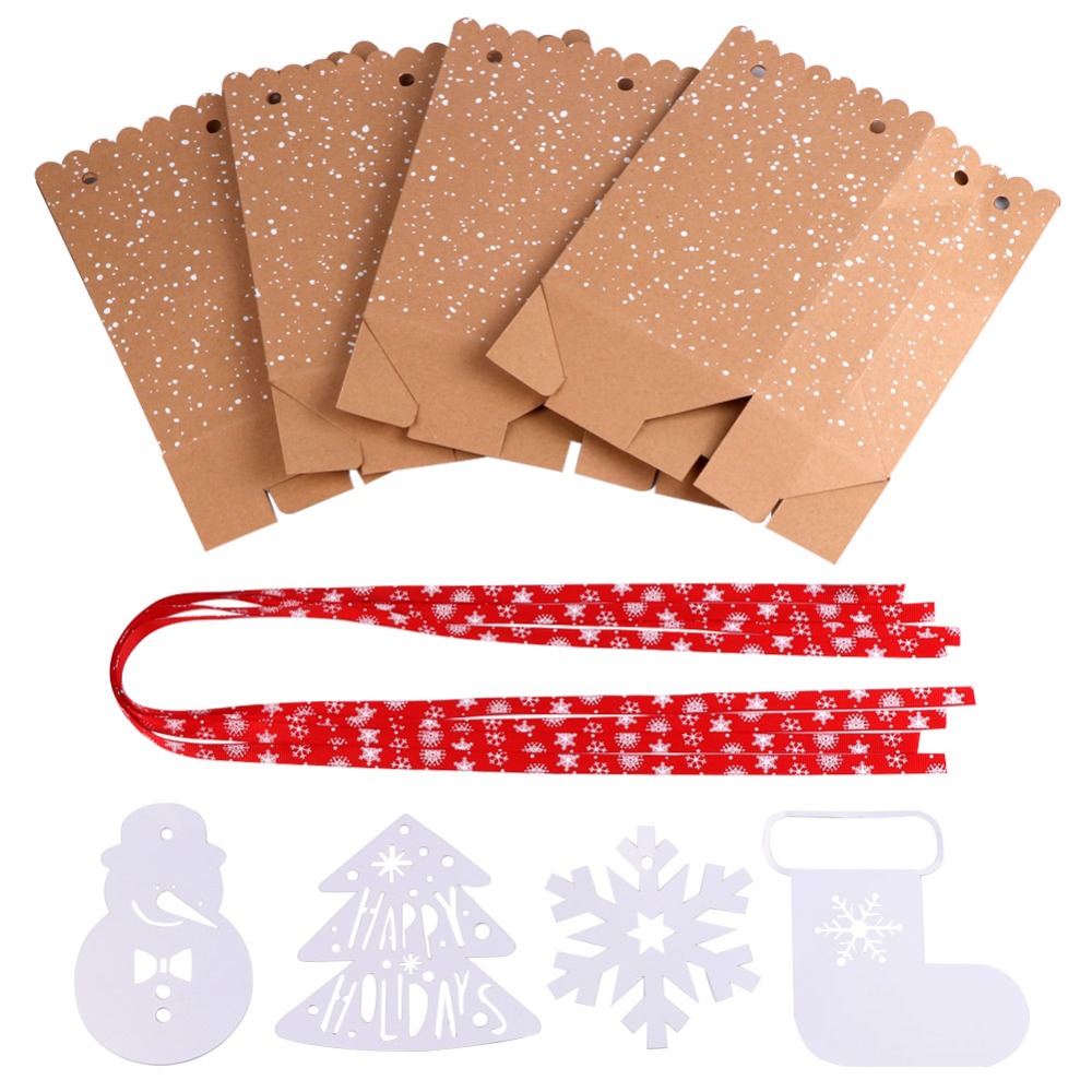 OurWarm 12pcs Kraft Paper Christmas Box Candy Bags Christmas Party Supplies Packing Box Year Bags