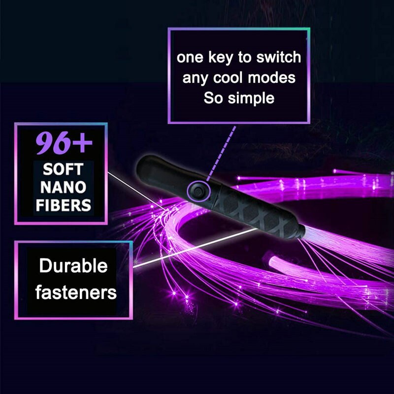 Disco Dance Whip Party Led Fiber Optic Dancing Whips Rechargeable Glowing whip 7 Colors 4 Glow modes Sparkle flow toy 360° Swive