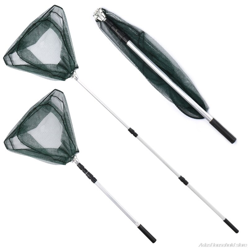 Retractable Fishing Net Triangle Head Fine Mesh Swinging Pool Leaf Skimmer Tackle Folding Landing Net Swimming Pool 21wholesales
