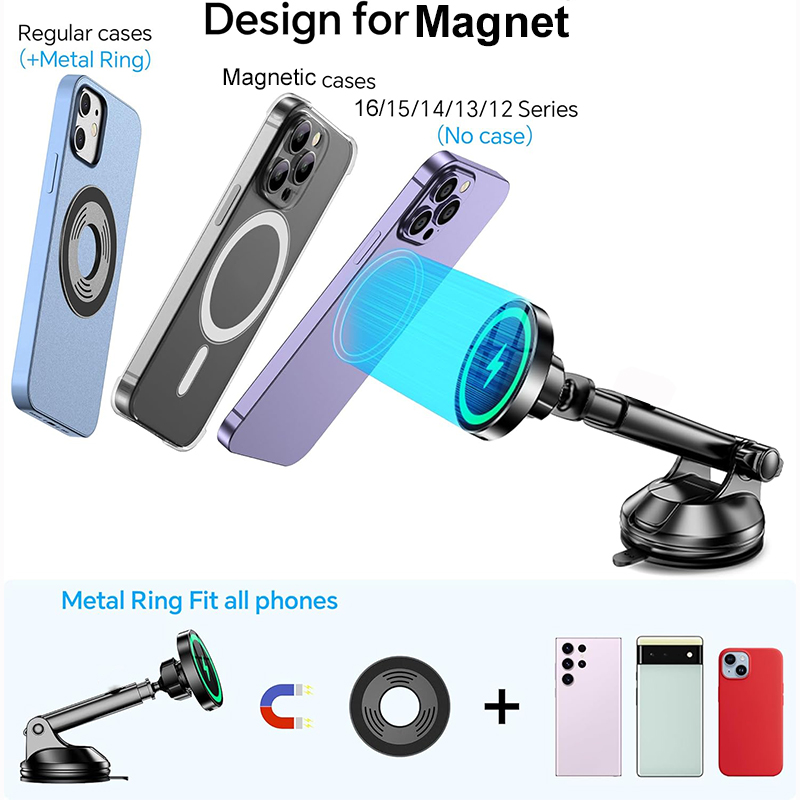 UYUXIO – chargeur de voiture magnétique puissant sans fil, 15W, Charge rapide, pour tableau de bord, pare-brise, support de téléphone pour iPhone 16 15 14 Pro Max