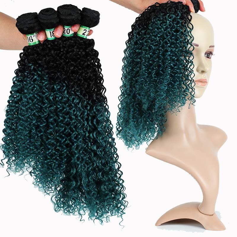 Extensiones de pelo rizado mechones de pelo sintético degradado, 3 unidades, un paquete, para cabello de una cabeza, tejido de sueño, hielo: green