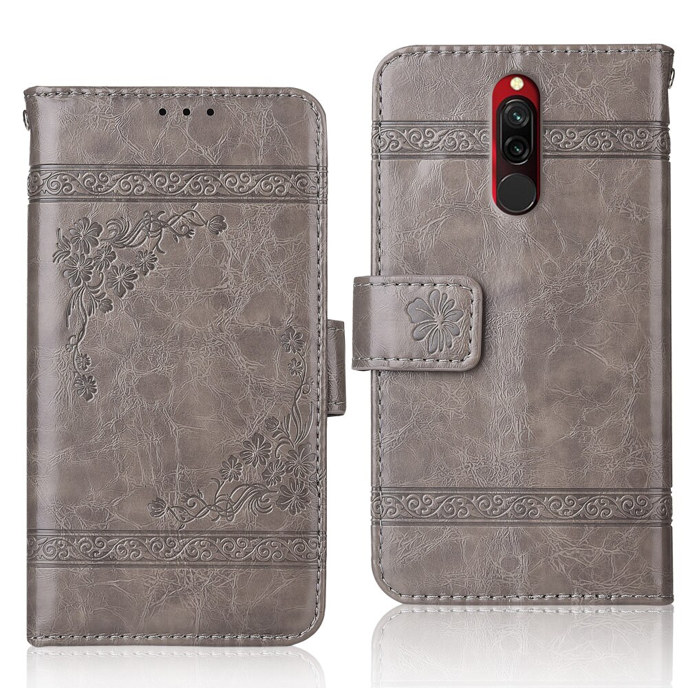 For On Xiaomi Redmi 8 Coque Back Cover Redmi 8 Case Flip Wallet Leather Case For Xiaomi Redmi8 Redmi 8 Cover Book Case: oil-Grey