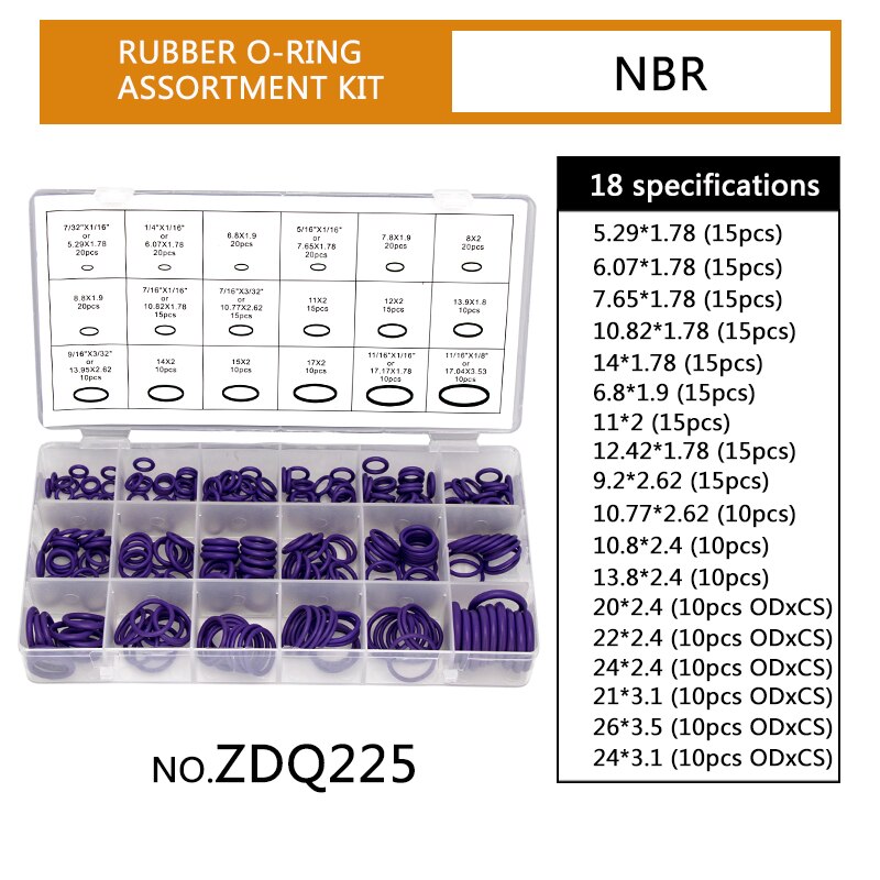 Nbr Rubber Spare Afdichting O-Ringen Paars Groen Pakking Assortiment Set Vervanging Afdichting Kits 18 Maten Beschikbaar 270 Stks/set: ZDQ225 x2