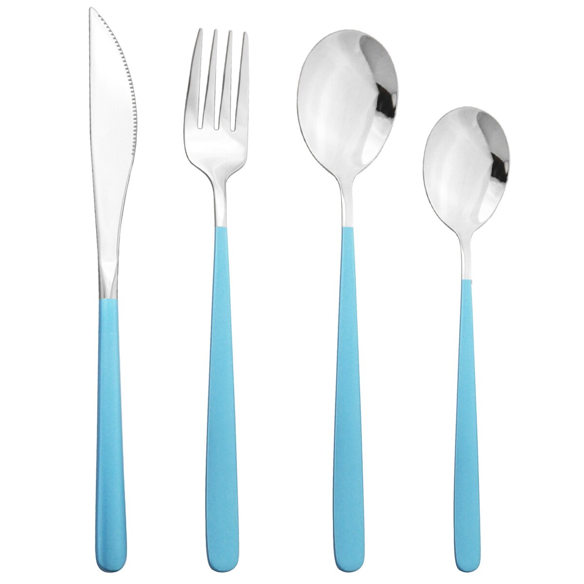 4 -delige paarsgouden serviesset, 18/10 roestvrijstalen besteksets, mes, vork, dessertlepels, bestekset, keukenserviesset: Blauw zilver