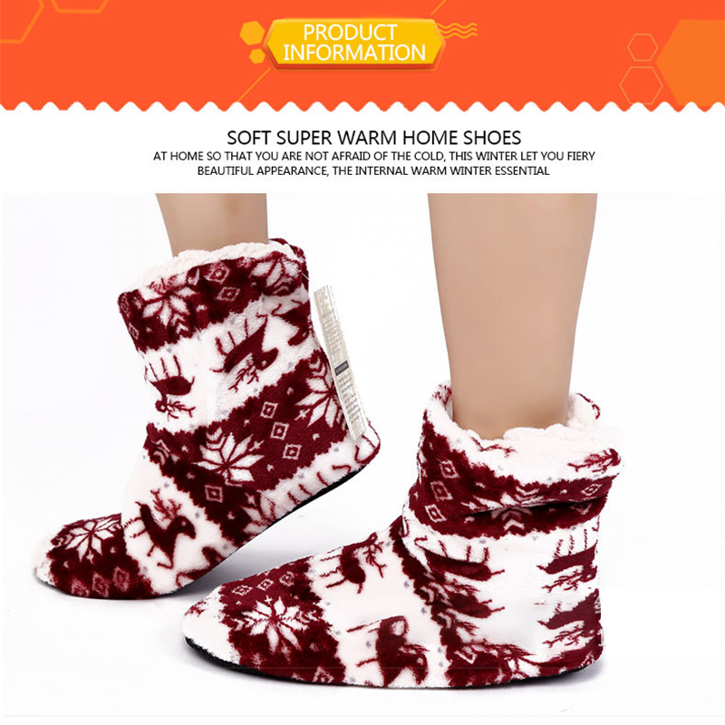 Hause Hausschuhe Frauen Winter Boden Schuhe Weihnachten Elch drinnen Socken Schuhe Warme Pelz Rutschen Damen Plüsch Hausschuhe Pantoffels Damen
