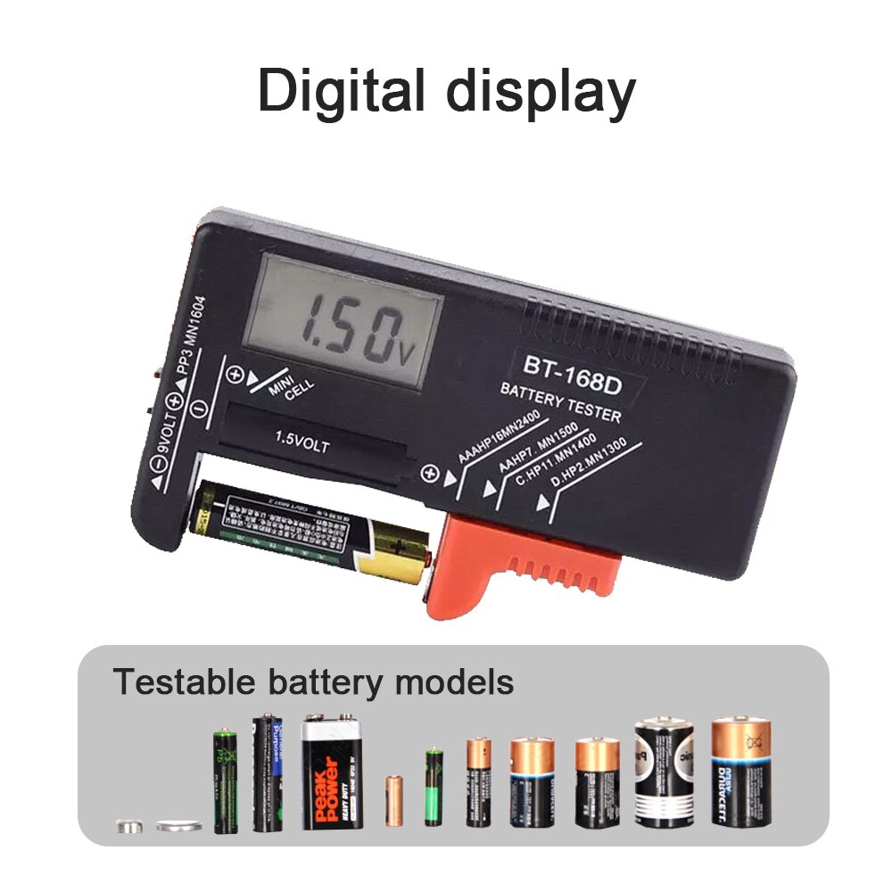 Digital Battery Tester Battery LCD Display Capacitance ABS Portable Diagnostic Universal Tool Check AAA AA 9V/1.5V Button Tester: LCD Display