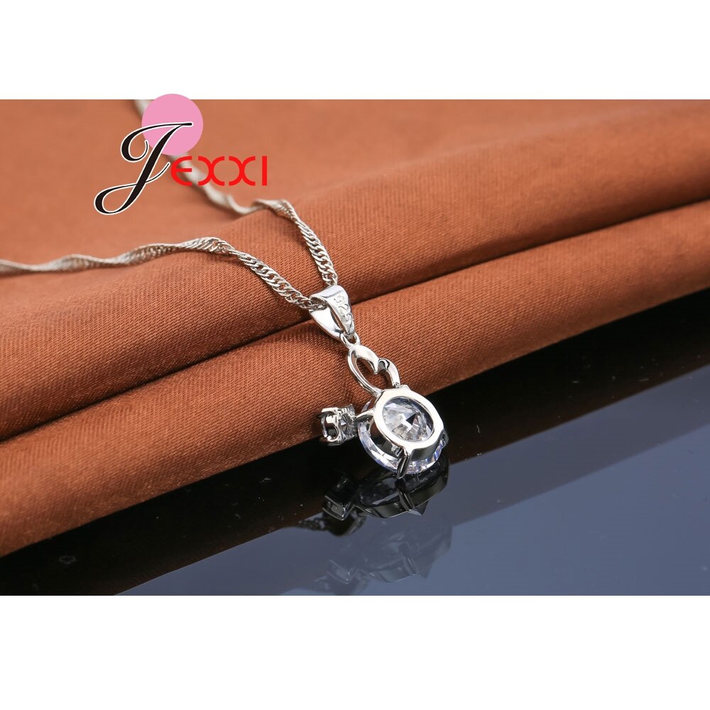 Luxury Cubic Zirconia Heart Collar Necklace 925 Sterling Silver Jewelry Sets Dangle Earrings Romantic Wedding Party