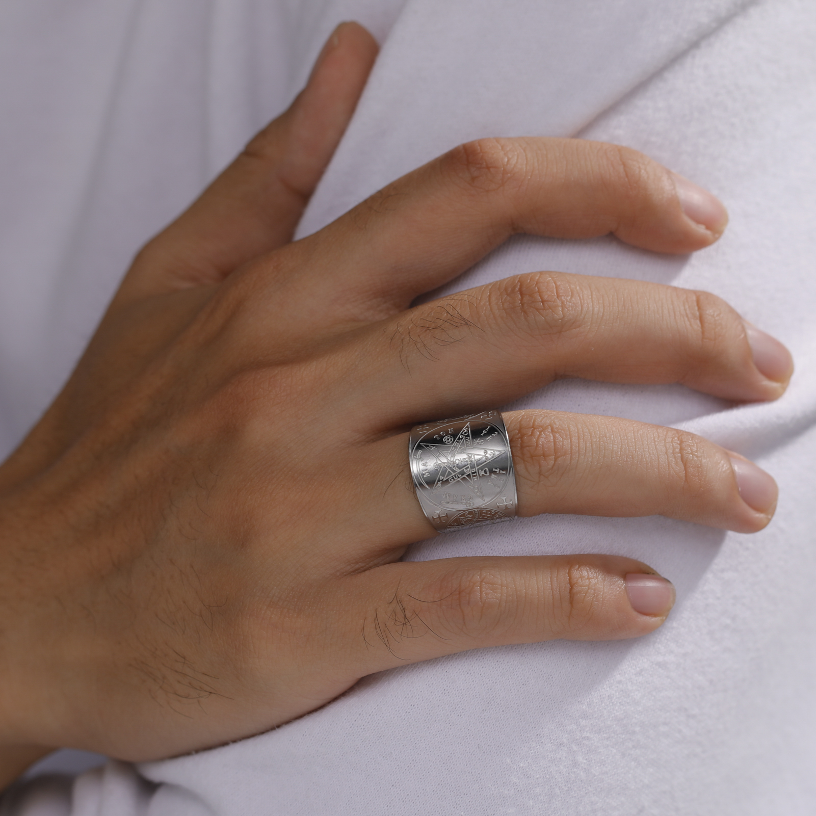 Anillo de tetragrammatón con pentagrama de brujería, anillo de dedo con pentáculo de acero inoxidable para hombres, amuleto de protección de energía antigua, joyería