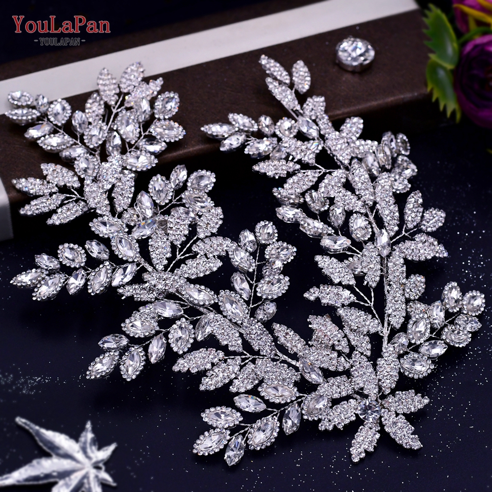 YouLaPan, accesorios para el cabello de boda, Tiara de diamantes de imitación, tocado de novia, corona para desfile, pinza para el cabello para mujer, horquilla nupcial para HP254: Rodio plateado