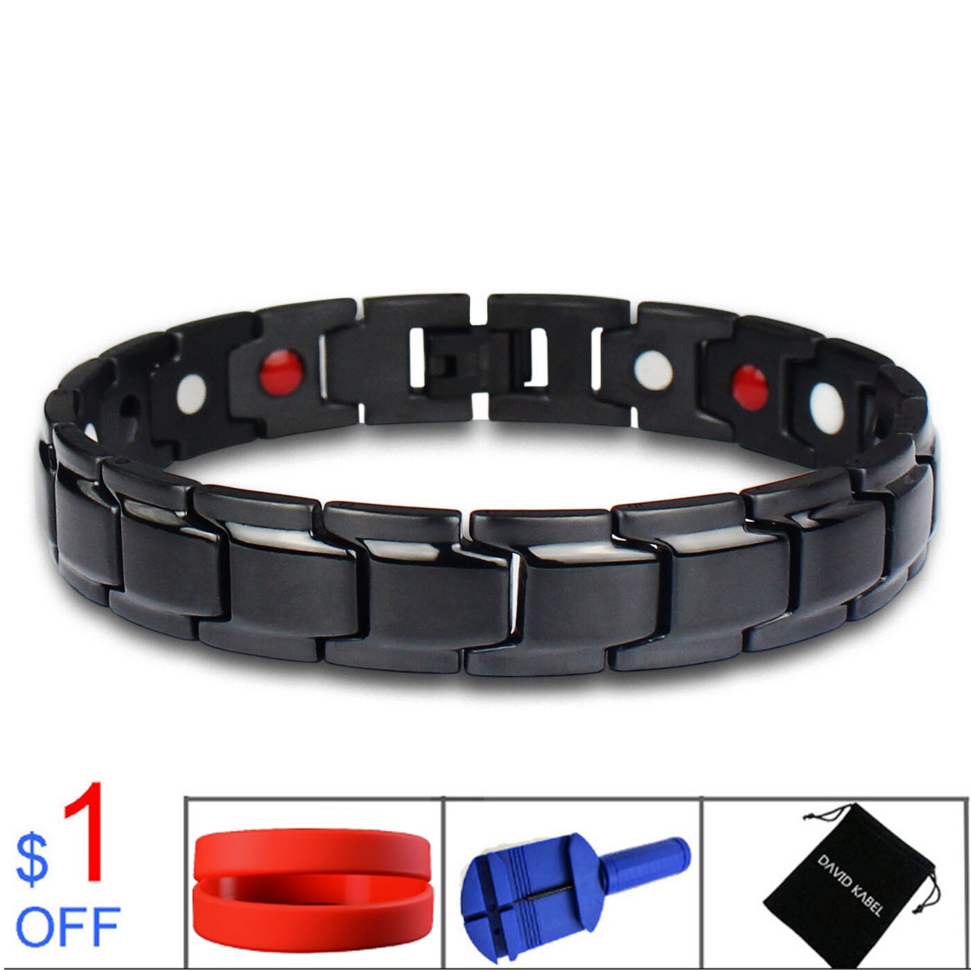 Bracelets de thérapie magnétique de Germanium d'hologramme de femmes guérissant le Bracelet d'équilibre d'énergie de Tourmaline noire des hommes bijoux de soins de santé: Black / 20.5 cm