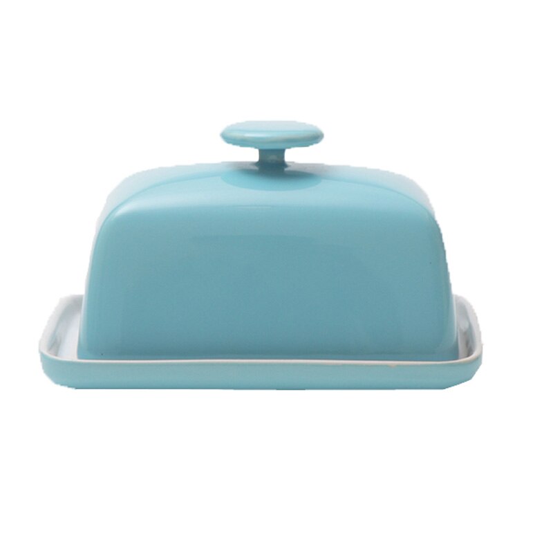 Caja de cerámica para platos de mantequilla de 6 pulgadas, caja de dulces/pastel/bandeja con tapa, con mango de diamante, negro: blue