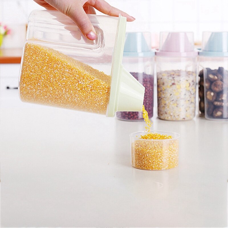 1,9/2.5L dispensador de cereales con caja de almacenamiento con tapa envase de plástico para arroz alimentos sellado tarro latas para cocina grano frutos secos refrigerios