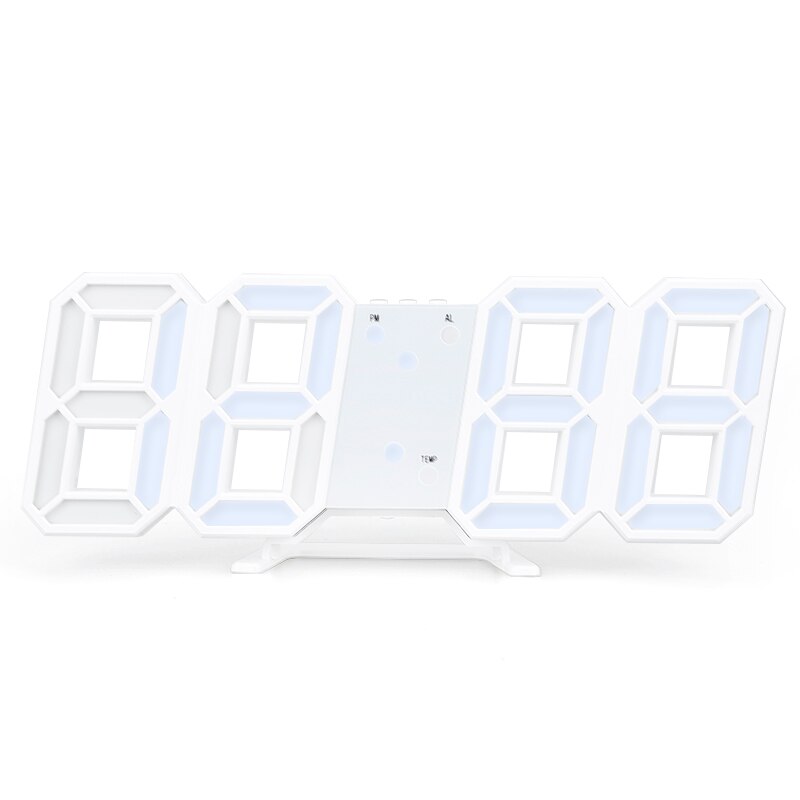 3D LED Digital Alarm Clock Wake Up Voice Control Date Time Table Clock Electronic Wall Hanging Glowing Night Watch Home Decor: white