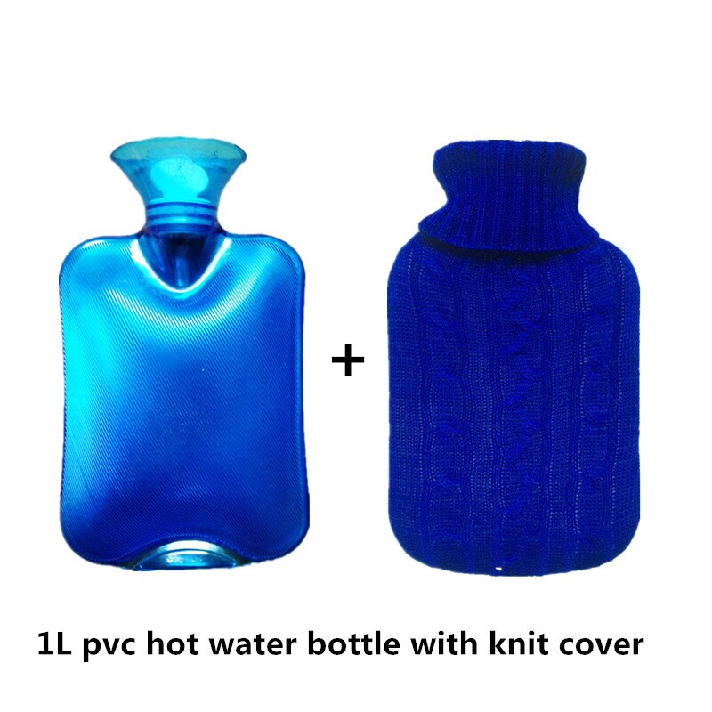 2000ml madecial pvc garrafa de água quente (azul) saco de água quente com capa de malha de china saco de água quente de borracha: 1000ml blue