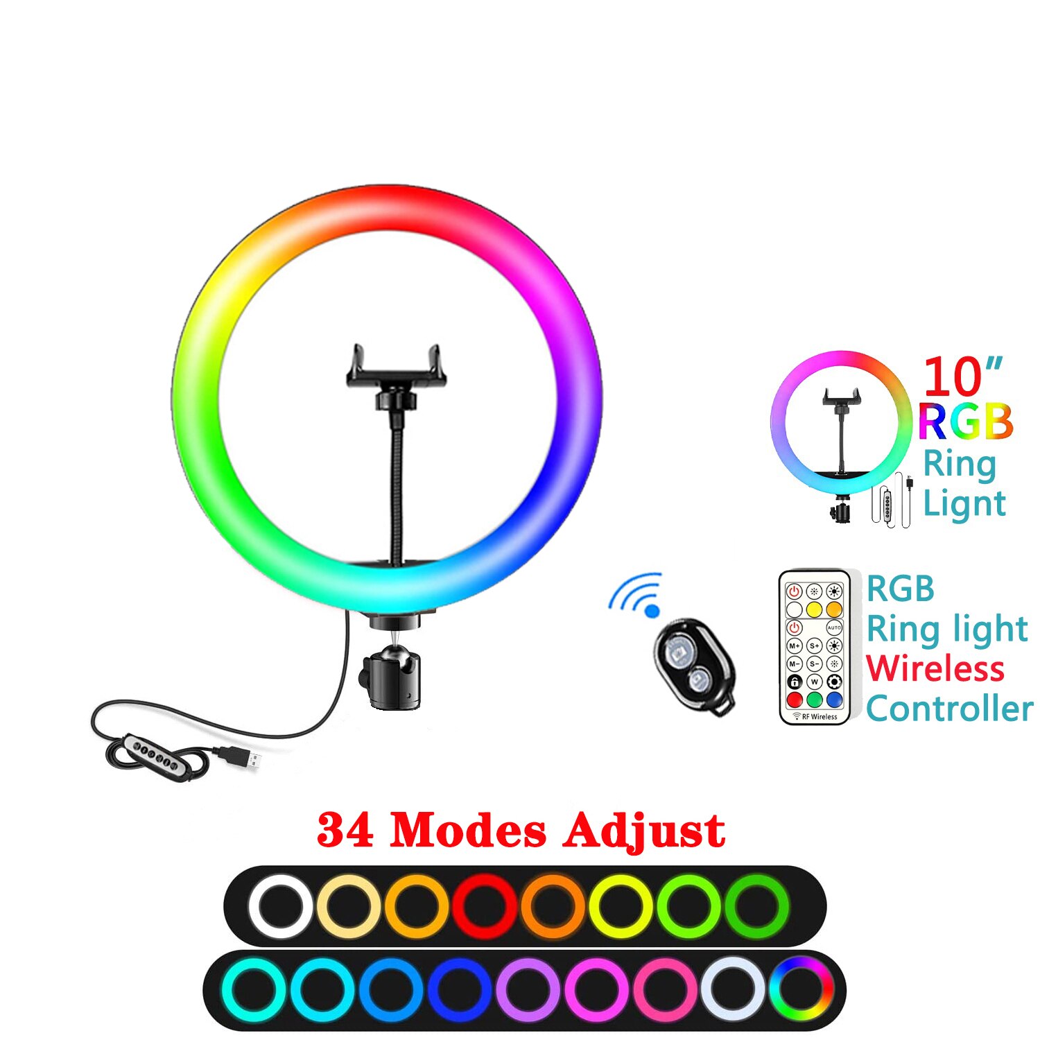 Anneau lumineux Led RGB avec trépied et support de téléphone, éclairage annulaire de Table pour Selfie, lampe de remplissage pour photographie, vidéo, vidéo, vidéo live: only 10in lights